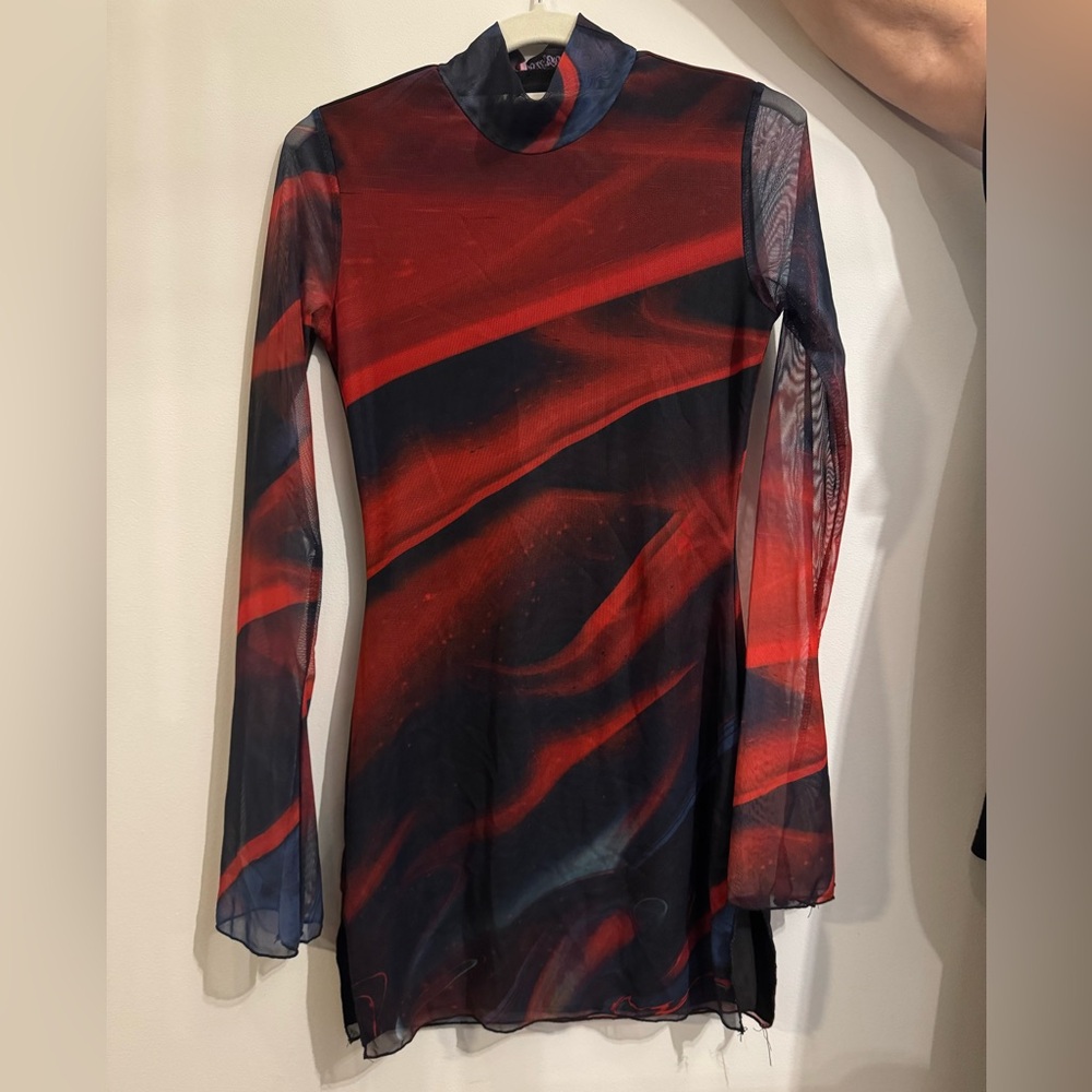 Edikted Red and Black Sheer Dress